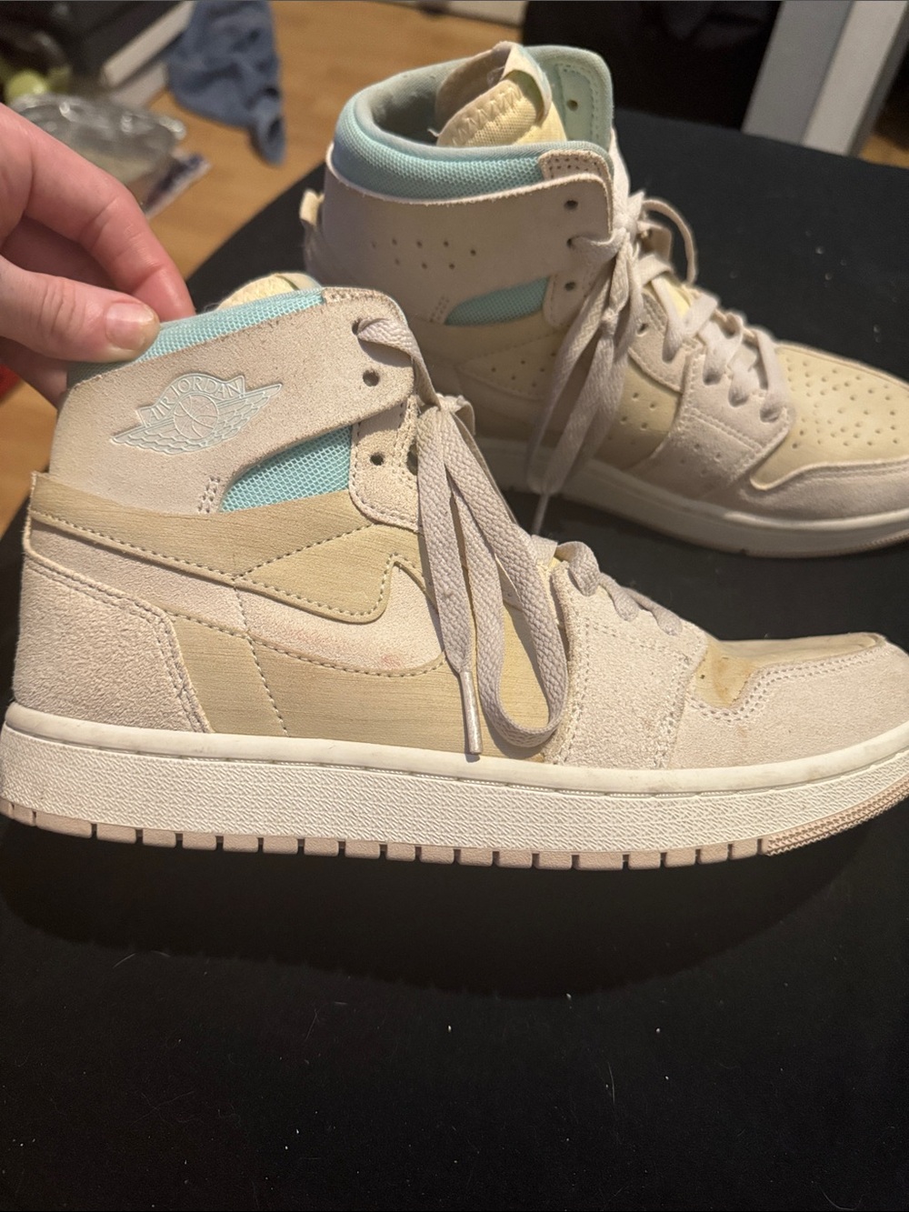Nike Women’s High-Top Sneakers in Cream with Light Blue Accents - Picture 2 of 7